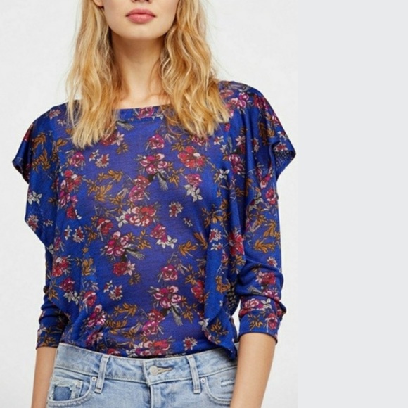 Free People Tops - Free People Dock Street Blue Floral Top Size Small